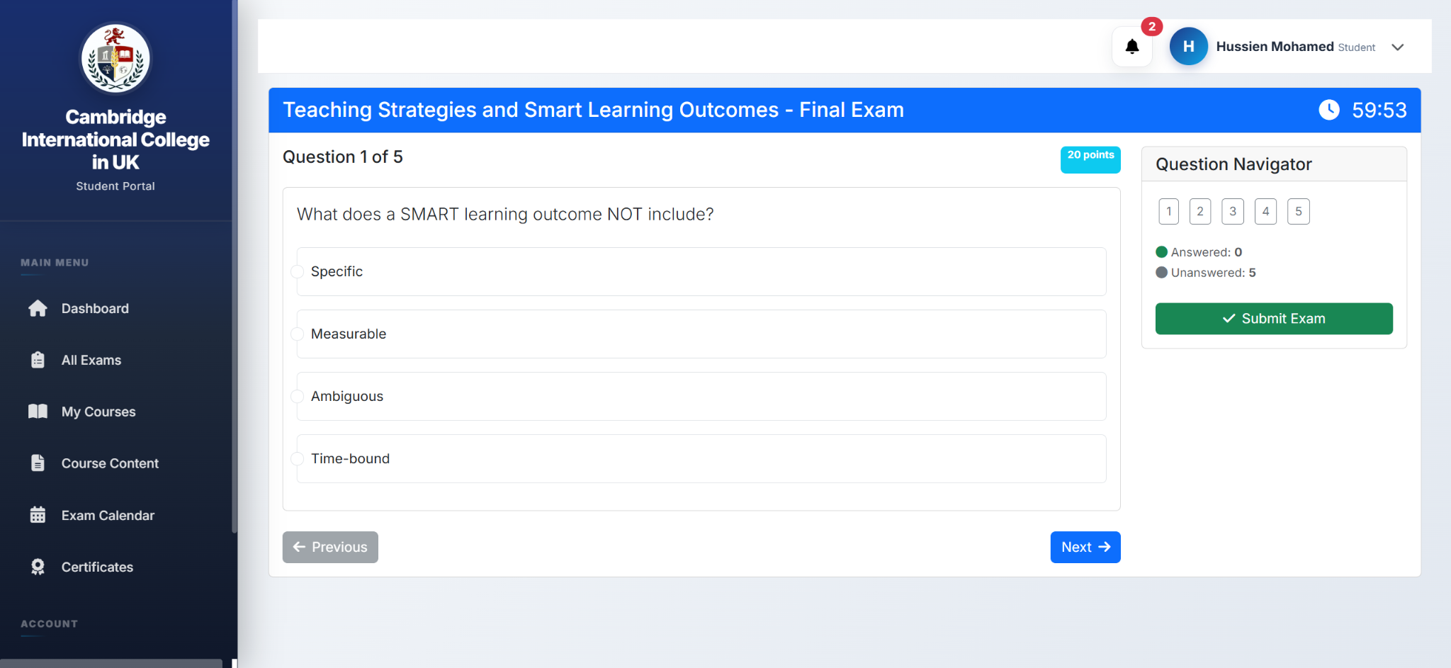 Cambridge International College in UK